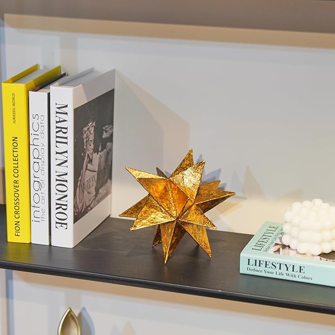 Braxio Modern Style Indoor Home Decor - Resin Gold Multi-Angle Stars Abstract Geometric Sculpture for Living Room Office Desk Bookshelf Table Decor Home Decorations 7 * 7 * 6 Inch