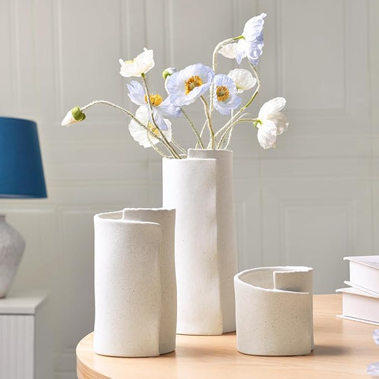 Pointnio White Ceramic Flower Vase Set of 3,Small Origami Flower Vases for Room Decor,Modern Boho Farmhouse Vase,Decorative Vases for Home Decor,Living Room, Kitchen, Bedroom, Bathroom
