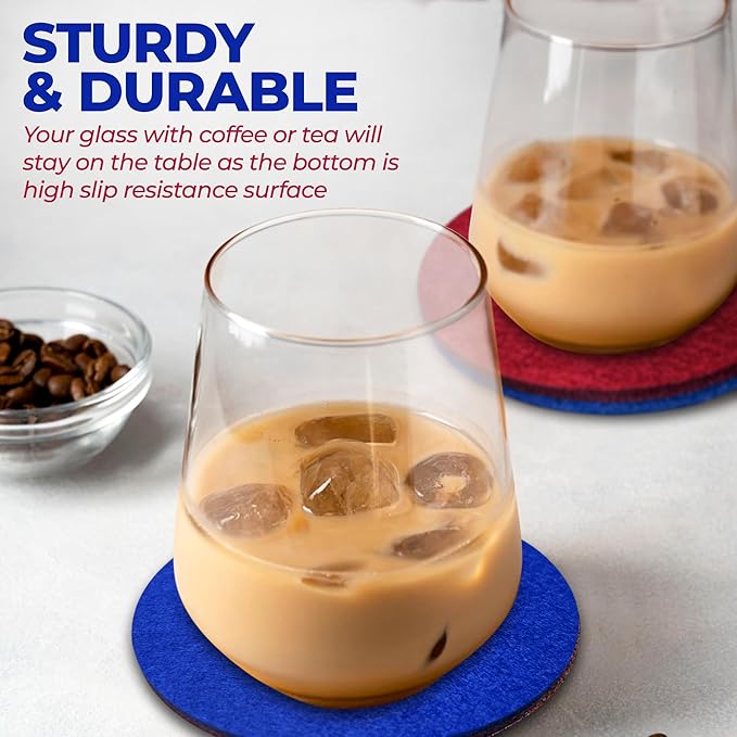 A&A Wonders Premium Felt Coasters for Drink, Two-Tone Reversible, Absorbent Felt Protects Furniture, Table, Anti Slip, Suitable for Drinks & All Table Types (Wine Red/Royal Blue, Circle 12 Pack)