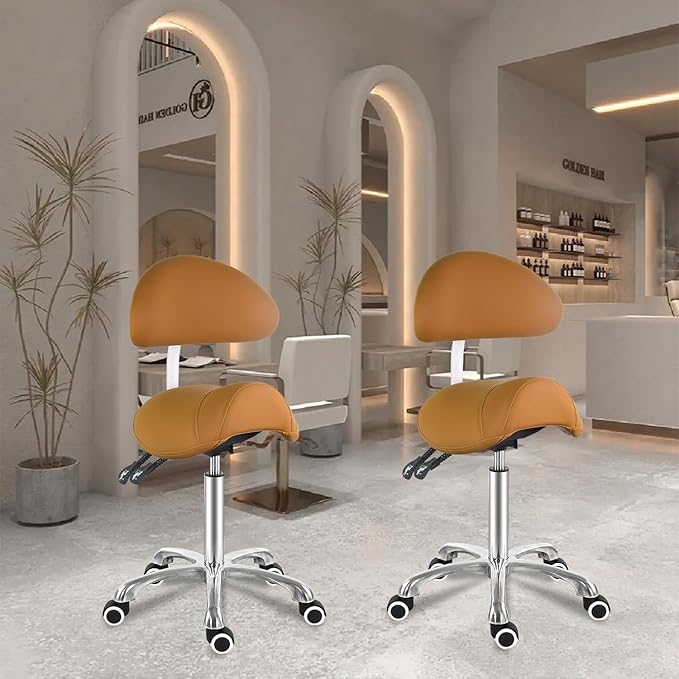 Antlu Saddle Stool Chair with Back Support, Ergonomic Esthetician Stool Chair for Salon Tattoo Spa Medical Dentist Clinic (with Backrest, Camel)