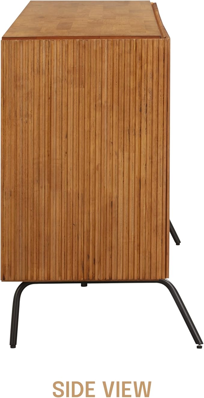 NTC Veil Sideboard with 2 Doors and 3 Drawers, Buffet Cabinet with Vertical Groove Design and Metal Legs, Storage Cabinet for Living Room, and Entryway, Effortless Assembly, Teak Look