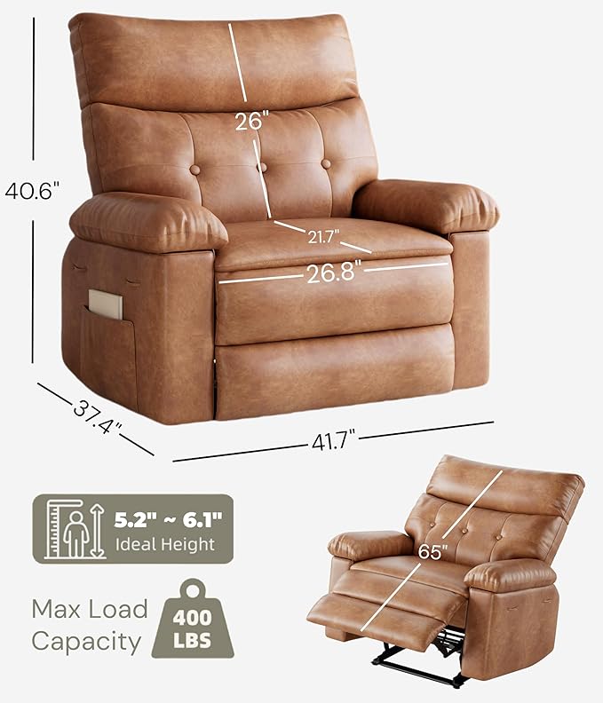 GarveeHome Oversized Wide Recliner Chair - Heat and Massage, PU Leather Extra Wide Manual Recliner for Adults, Large Lazy Chair with 1.5X Sponge Comfort Arm and Back for Living Room, Bedroom