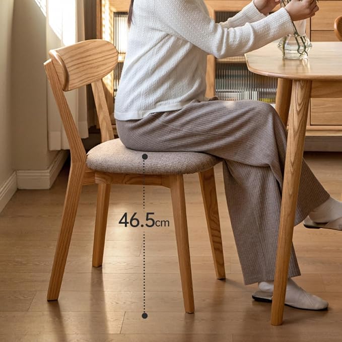 100% Solid Oak Wood Dining Chairs,Mid Century Modern Dining Chairs with Upholstered Cushion,Kitchen,Dining Room Chairs Set of 2 (2, Original Color White Upholstery)