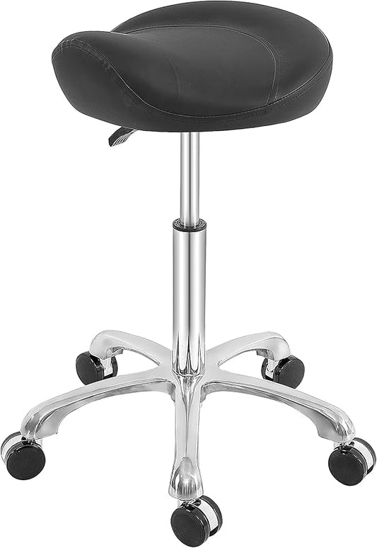 Saddle Stool Rolling Swivel Height Adjustable with Wheels. Saddle Chair Salon, Spa, Tattoo, Pedicure, Massage -Esthetician Chair(Black)