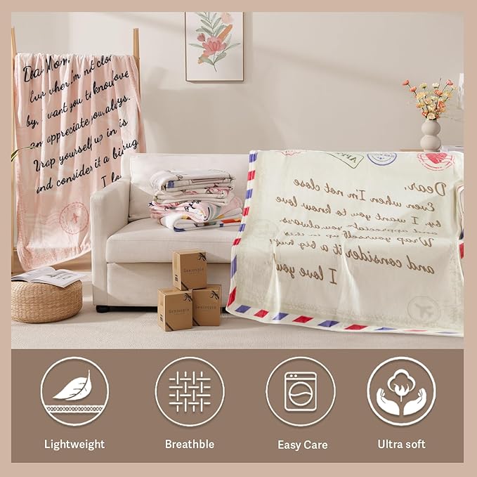 Geniospin Airmail Throw Blanket, Gift for Women/Teenage Girls/Daughter/Son/Grandma, Super Soft Flannel Throw Blanket for Christmas for Couch Bed Sofa, Warm and Cozy