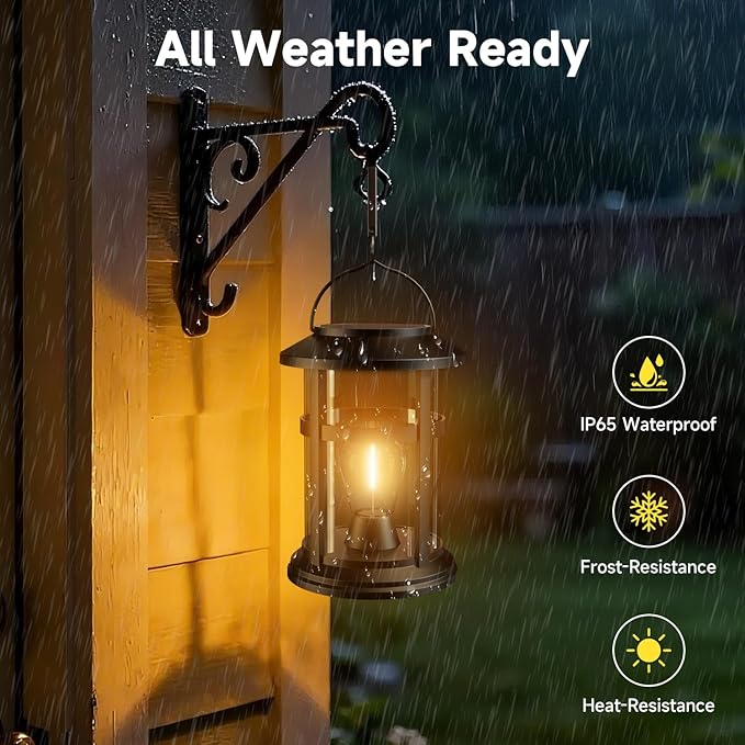 Solar Lanterns Outdoor, 2 Pack Hanging Solar Lights for Outside, Windproof and Waterproof Solar Powered Lanterns, Hanging Lantern Decorative for Patio, Yard, Backyards, Porch, Pathway, Trees