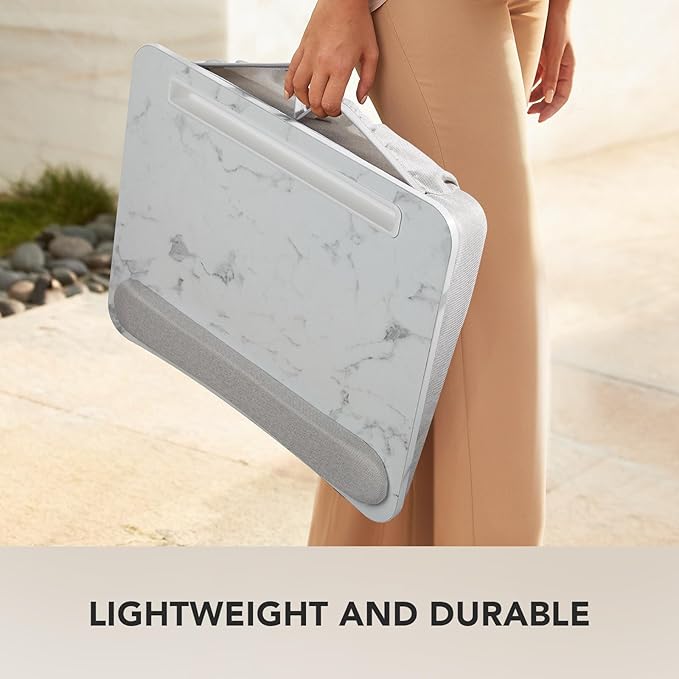 HUANUO Lap Laptop Desk - Portable Lap Desk with Pillow Cushion, Fits up to 15.6 inch Laptop, with Anti-Slip Strip & Storage Function for Home Office Students Use as Computer Stand - Marble