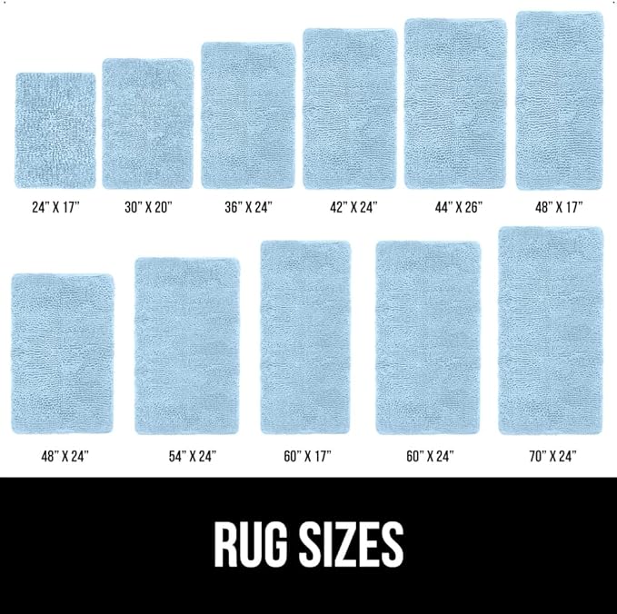 GORILLA GRIP Bath Rug Mat 30x20, Soft Absorbent Chenille, Quick Dry Microfiber Mats, Rubber Backing Washable Shower Floor Rugs, Bathmat Runner, US Designed Bathroom Home Decor Accessories Sky Blue