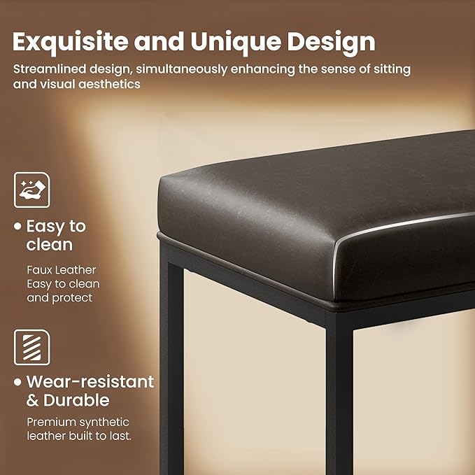 PHI VILLA Grey Leather Bar Stools Set of 4, Backless Counter Height Chairs, 24 inch Barstools for Kitchen Island