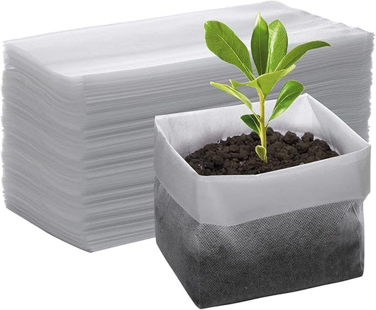 GREANER 100PCS Biodegradable Nursery Bags, 11x11.8 inches Thickened Grow Plant Bags for Vegetables, Flower Seedling Starter Containers, Indoors and Outdoors Use, Home Garden Supply