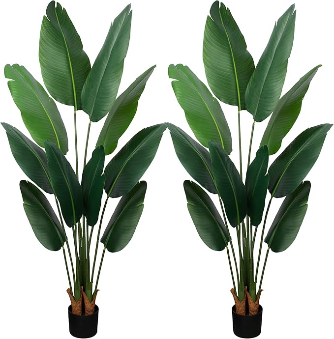Artificial Bird of Paradise Plant 5 Ft Tall Fake Banana Leaf Plant for Indoors and Outdoors,Faux Palm Tree with Plastic Pot for Office and Home Decor,L1602PCS