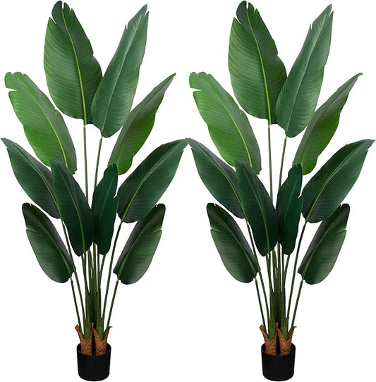 Artificial Bird of Paradise Plant 5 Ft Tall Fake Banana Leaf Plant for Indoors and Outdoors,Faux Palm Tree with Plastic Pot for Office and Home Decor,L1602PCS