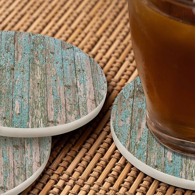 Shabby Wooden Background Coaster for Drinks Individual Vintage Board Cracked Surface Retro Farmhouse Wall Presents for Housewarming Birthday and Family 100% Diatomite 4''X 4'',2 Pack
