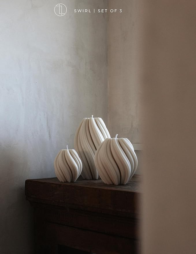 LAWA Swirl Candle - Large Beautiful Handmade Pillar Scented Soy Wax Twirl Elegant Bubble Aesthetic Candle Housewarming Gift Home Room Shelf Decor Idea Spiral White (Large)