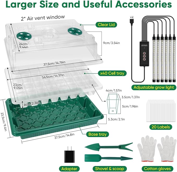 BlumWay Seed Starter Tray with Grow Light,3 Pack 120 Cells Seedling Tray with Humidity Dome/Indoor Grow Kit for Deep-Rooted Seedlings,Adjustable/Timed Light Plant Starter Set