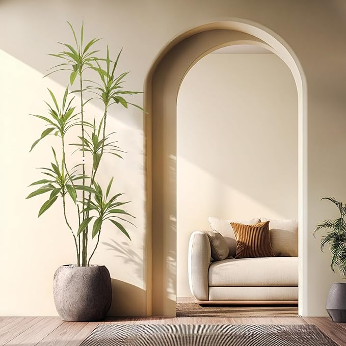 Artificial Cordyline Plant, Indoor Potted Plant, 6 Stems with Black Planter, Suitable for Large Indoor Living Room Decorations, Potted Plants, and Window Display Scenes (Green-7ft)