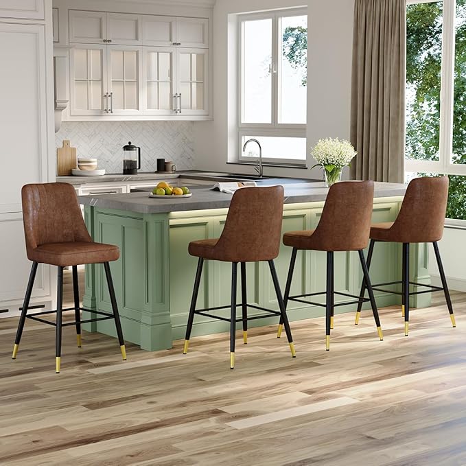 27" Bar Stools Set of 4 - Counter Height Bar Stools Set of 4,Faux Leather Kitchen Island Stools with Sturdy Chrome Metal Leg,Counter Height Stools with Backs,Easy to Assemble