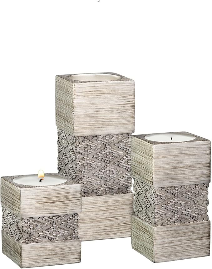 Creative Scents Dublin Silver Tealight Candle Holder Set of 3 - Centerpiece for Living Room and Dining Room Table Decor, Coffee Table Decor, Ideal for Fireplace, Entrance or Bathroom