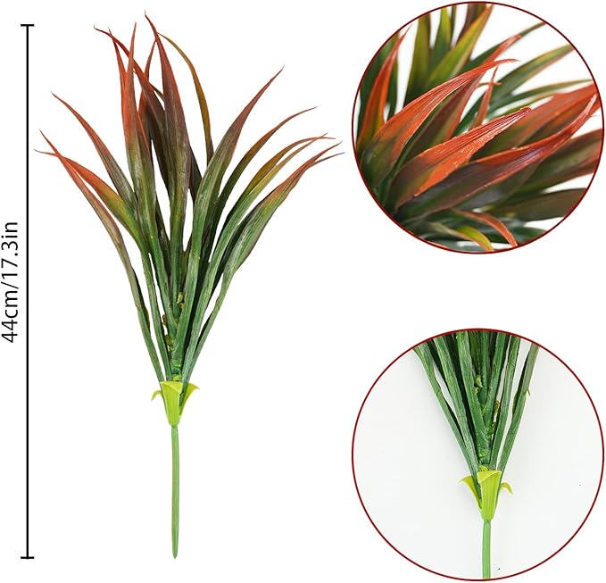 8Pcs Artificial Grass Plant Fake Outdoor Plastic Plants UV Resistant Faux Grasses Greenery Shrubs for Window Box Garden Patio Porch Home Decor Red