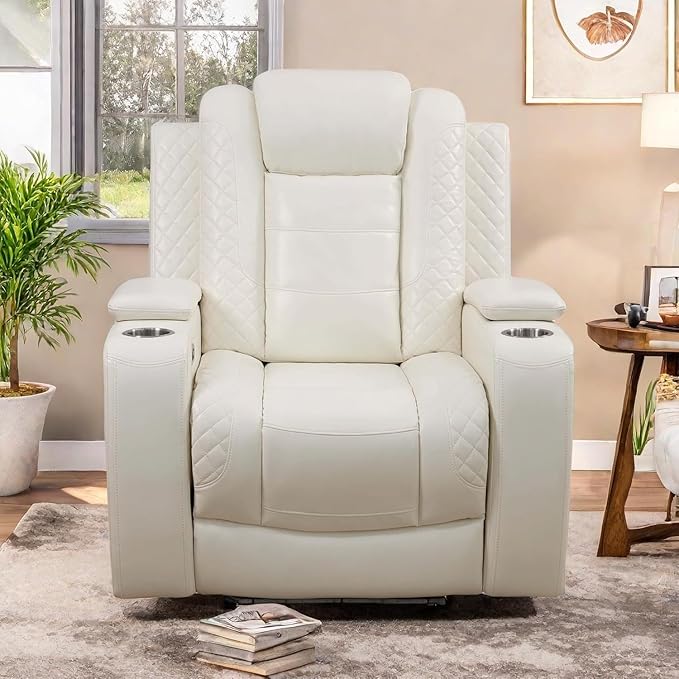 Oversized Power Recliner Chair, Multifunction Recliners Chair with Home Theater Seating, Oversized Single Electric Recliner Furniture for Living Room Apartment Home Theater, Deep White