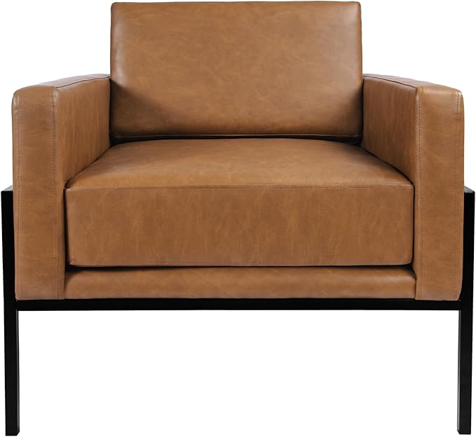 HomePop Modern Metal Frame Accent Chair Home Décor|Accent Chairs for Living Room & Bedroom - Carmel Faux Leather