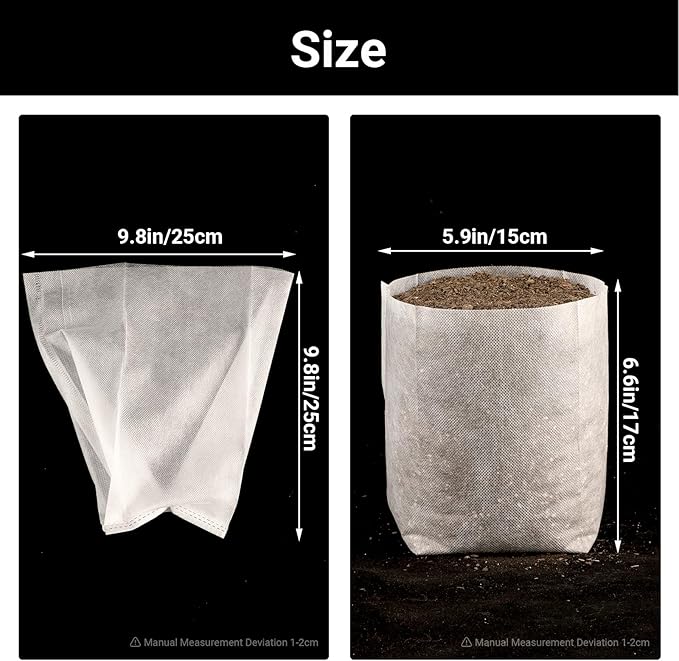 Seedling Nursery Bags, 100pcs 9.8 x 9.8 in Non Woven Fabric Nursery Grow Pouch, Thickened Plant Grow Bags for High Seedling Survival Rate
