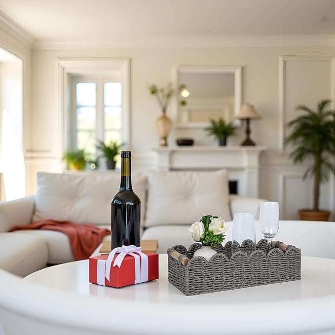 CubesLand Scalloped Decor Basket for Living Room, Home, Bathroom, 2SAME SIZE Paper Rope Basket, Toilet Storage Baskets for Over Toilet Storage Shelf, Cozy Woven Basket Both Storage&Decor, Grey