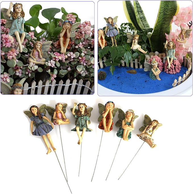 Miniature Fairies Figurines (6pcs) - Decor for Outdoor & Indoor Gardens & Homes, Vintage Resin, Lovely