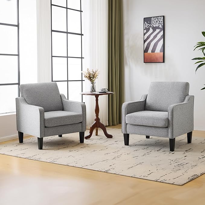 VINGLI Accent Chairs for Living Room Mid Century Modern Chair Sofa Chair Upholstered Arm Chair with Scooped Arms for Bedroom, Apartment, Office, Studio, Waiting Room, Play Room