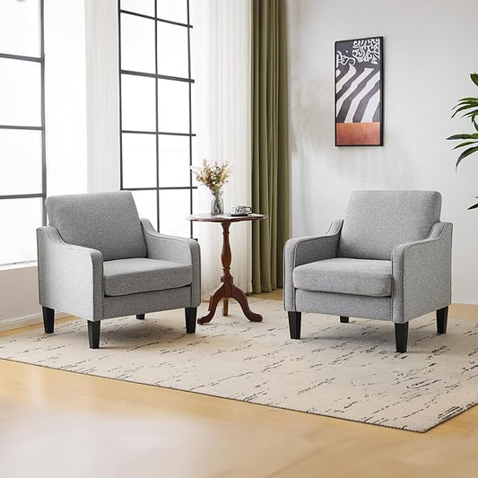VINGLI Accent Chairs Set of 2 Gray Living Room Chairs Reading Chair for Bedroom Scooped Arm Chair Mid Century Modern Accent Chair Upholstered Comfy Chair for Apartment, Waiting Room