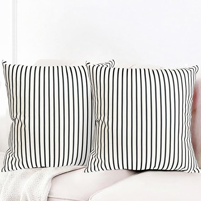 Decorative Throw Pillow Covers Set of 2 Black Striped Pillow Covers 22x22 Inch Throw Pillow Cover Linen Pillowcase Modern Farmhouse Outdoor Pillow Covers for Couch Sofa Bed Living Room