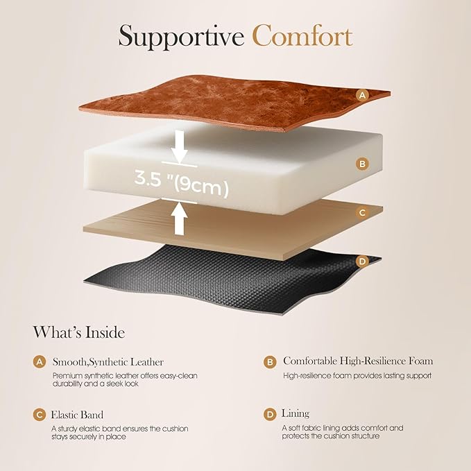 Sophia & William Brown Bar Stools Set of 3, Modern PU Leather Counter Height Barstools with Back, 24" Kitchen Island Bar Chairs