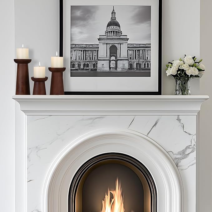 Pillar Candle Holders Set of 3， Wooden Candle Holders， Decorative Wood Candlestick Holders for Living Room, Table Centerpiece for Wedding, Christmas, Party, Home - 4", 6", 8"