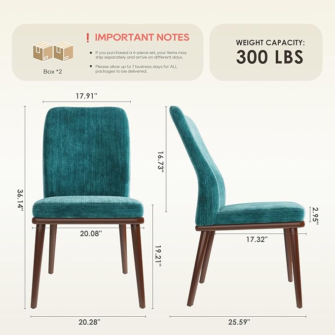 Modern Dining Chairs Set of 4, Upholstered Kitchen Chairs with High Back, Padded Fabric Dining Room Chair with Solid Wood Legs for Restaurant/Cafe/Home, Green