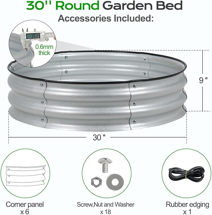 Aoodor 9" Tall 30" Metal Raised Garden Bed, Outdoor Planter Box and Raised Garden Kit for Vegetables, Flowers, Arugula and Herbs, Silver