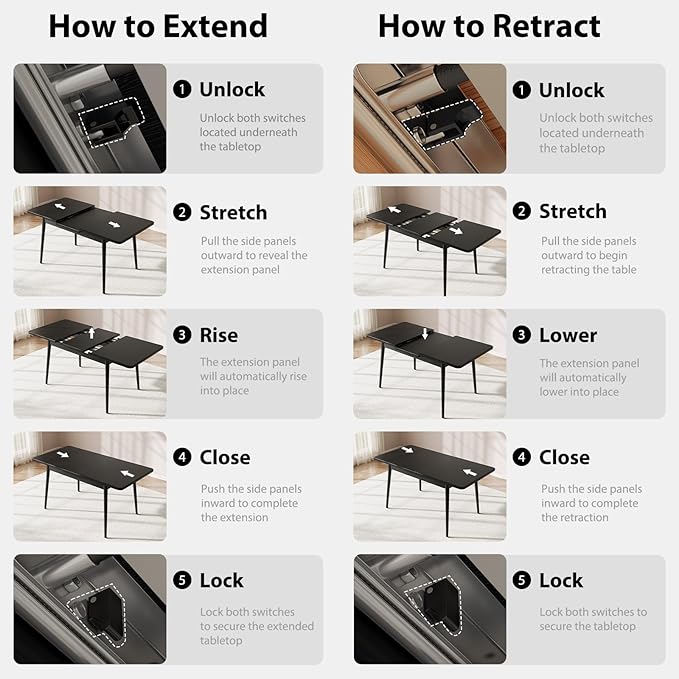 Solid Wood Extendable Dining Table for 4-8 People with Seamless Extension from 47.2 to 63 Inches, Easy Assembly, Expandable Tables for Small Spaces, Dining Room, Kitchen, Living Room, Black