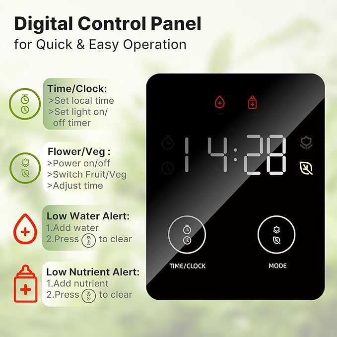 SUNCOZE 20 Pods Hydroponics Growing System Kit, Indoor Herb Garden with 30W LED Grow Light, 10L Large Water Tank, Up to 25" Height, Plants Germination Kit with Quiet Pump, Black