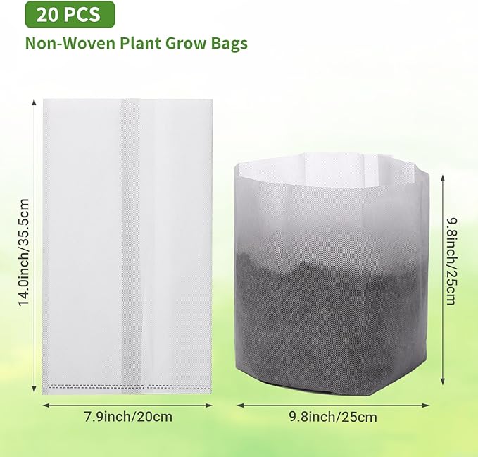 GREANER Biodegradable Plant Pots, 15.7"x14.2" Non-Woven Seedling Nursery Bags, 20-Pack Durable Garden Bags for Vegetable, Flower, Plant Grow