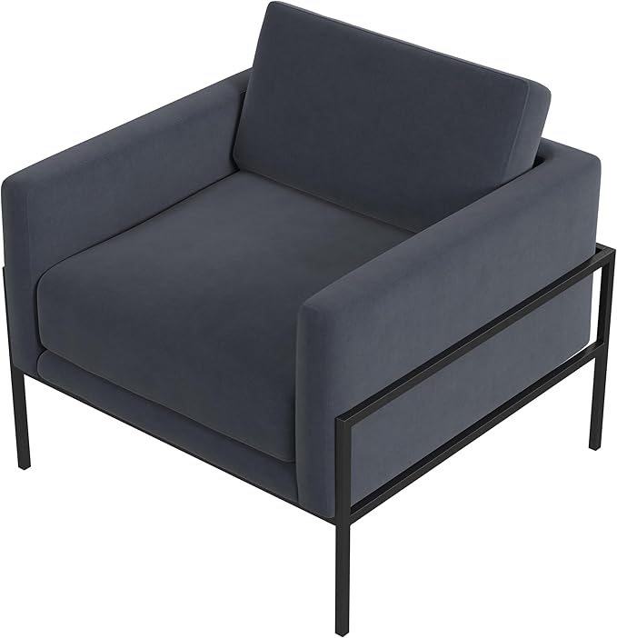 HomePop Modern Metal Frame Accent Chair Home Décor|Accent Chairs for Living Room & Bedroom - Steel Blue Velvet