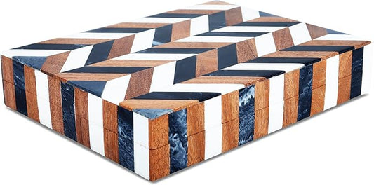 Handicrafts Home Handmade Decorative Storage Box with Lid- Jewelry Storage, Memory Keepsake, Gift Box for Women, Marquet Cosmo Pattern, Resin Inlay & Wood-Modern Decor Cajas Organizadora-6X8X1.5 Inch