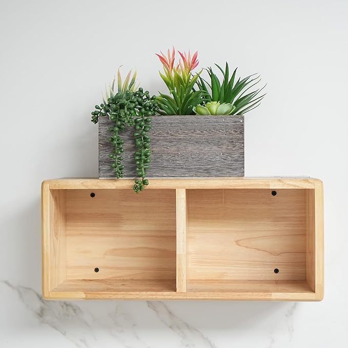 Artificial Succulents Plants Indoor Faux Succulent Potted Arrangement in Rectangular Wooden Pot for Table Centerpiece Windowsill Coffee Patio Farmhouse Decor