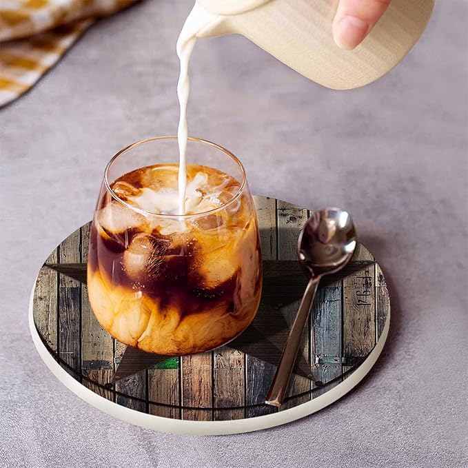 Rustic Barn Star Coasters for Drinks 2 Pack Vintage Wooden Board Farm House Tabletop Protection Kitchen and Coffee Table Décor & Accessories for Men Wome 100% Diatomiten,Set of 2