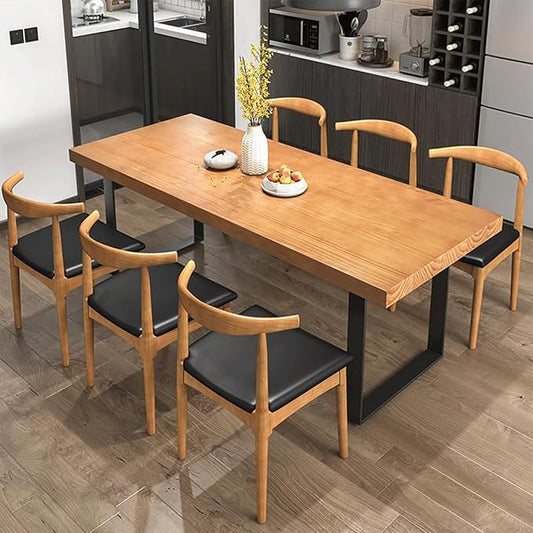 Stylish Modern Minimalist Solid Wood Dining Table with Sturdy Metal Base – Easy Assembly, Versatile Design for Dining Rooms, Living Rooms, and Offices (70.8 * 31.5 * 29.5)