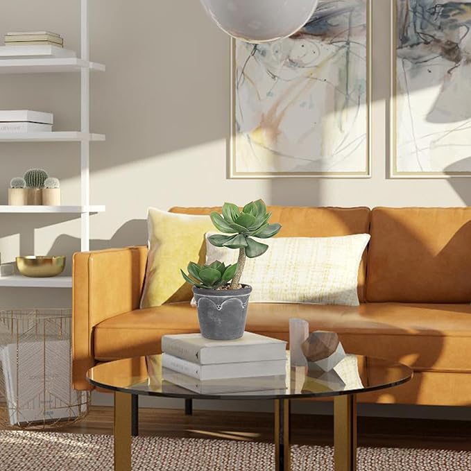 Hollyone Large Artificial Succulent Plants Fake Two-Head Succulents Agave Plant Potted 13" Faux Plant in Vintage Cement Pot Succulent Aloe Indoor for Home Office Living Room Table Shelf Decor