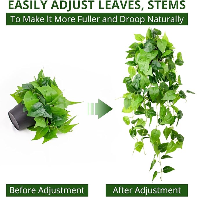 LOYWREE 35.4in Artificial Plants in Black Pot Realistic Fake Hanging Potted Greenery with Faux Ivy Vine & Pothos - Ideal for Shelf, Home, Office, Indoor & Outdoor Garden Decor