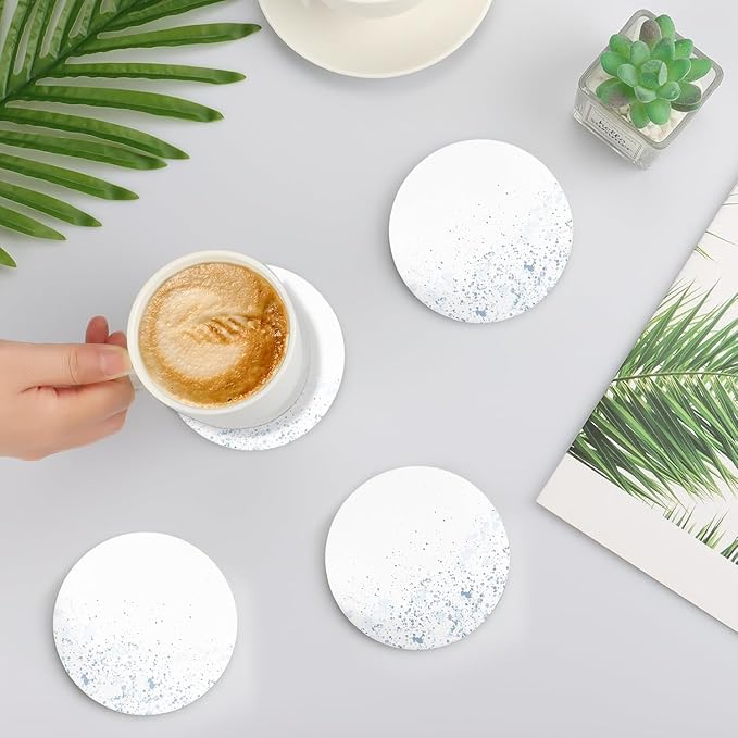 Drink Stone Coasters Set of 2 -Round Marble Style Desk Coasters with Non-Slip Cork Backing, Cute Coffee Desk Coaster for Office, Home Decor, Housewarming #2PACK (Starry Ink)