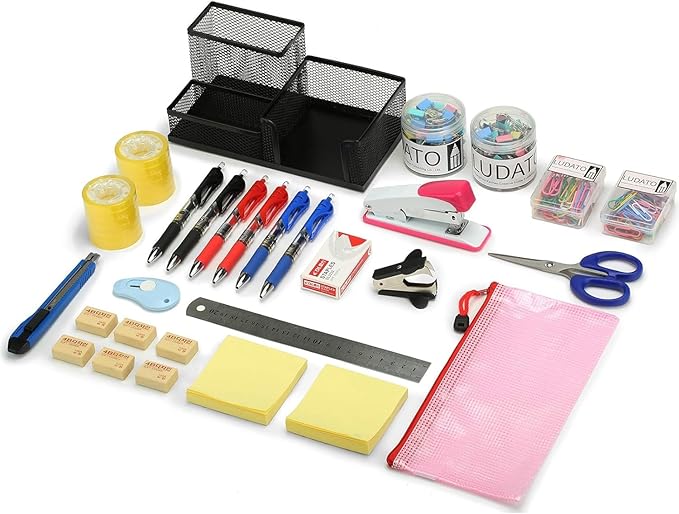 39pcs Office Supplies Set - Desk Accessory Kit with Pen Holder Stapler Staples Staple Remover and Paper Clips - Complete Office Stationery Set for Home or Work