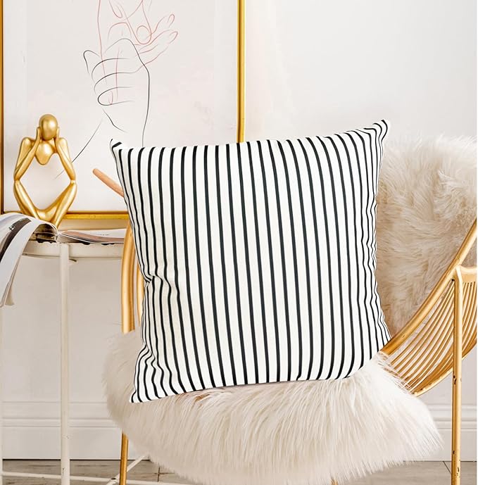 Decorative Throw Pillow Covers Set of 2 Black Striped Pillow Covers 22x22 Inch Throw Pillow Cover Linen Pillowcase Modern Farmhouse Outdoor Pillow Covers for Couch Sofa Bed Living Room