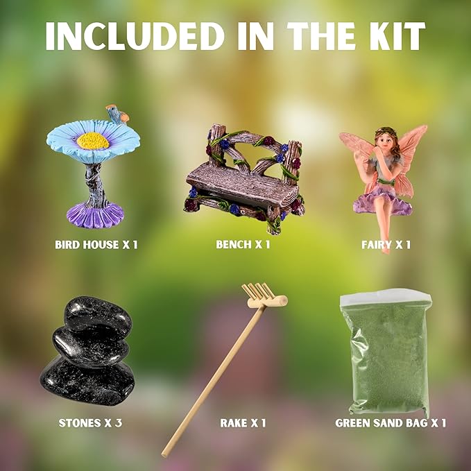 Desktop Fairy Garden - Zen Decor for Desk - Fairy Garden Set - Theme Accessories - Gift