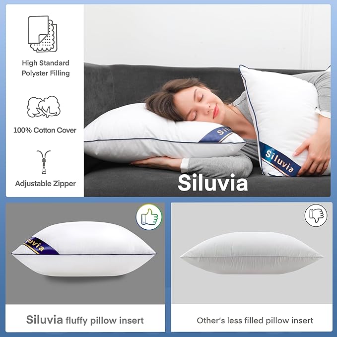 Siluvia Decorative 18x18 Pillow Inserts Set of 4 - Square Throw 18 Pillows with 100% Cotton Cover for Sofa, Couch, and Bed - White
